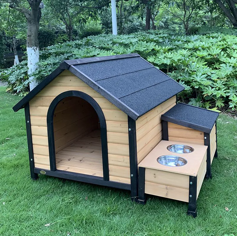 Timber Dog House with Feeding Station