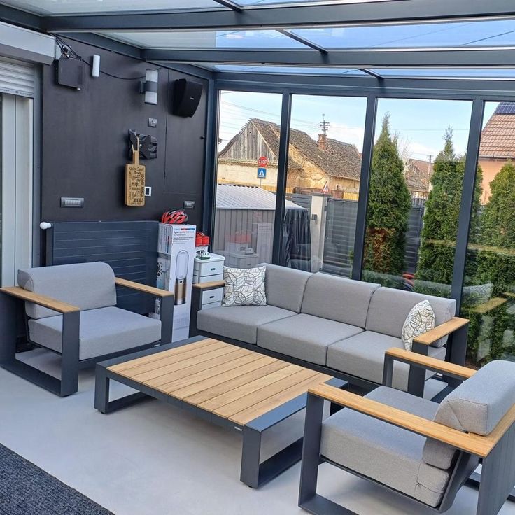 Contemporary Steel and Timber Patio Lounge Set