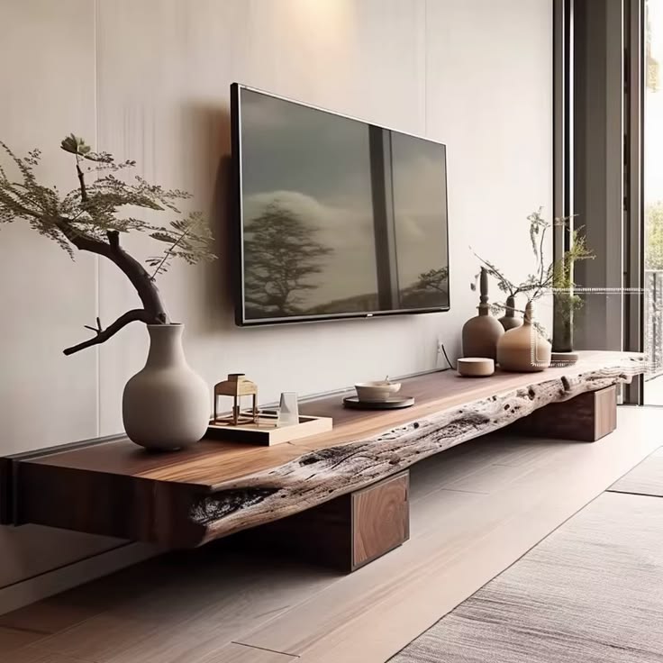 Sculptural Live-Edge TV Unit